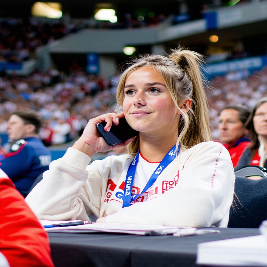 World championship in meeting booking A normal looking girl making a phone call during the championship-1